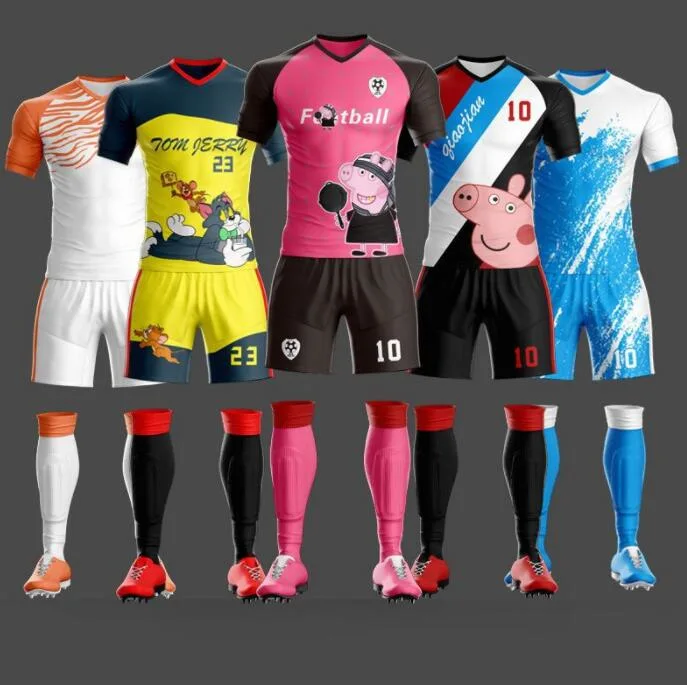 Full Sublimation Printed Team Training Uniform Sports Running Male T Shirts Shorts and Socks 3 in 1